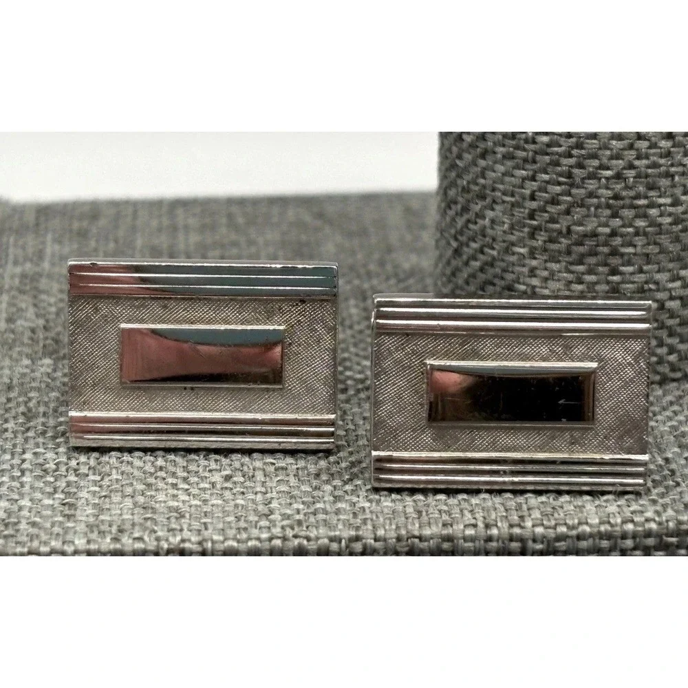 Vintage Swank Sterling Silver Rectangular Cufflinks Art Deco Style No Monogram